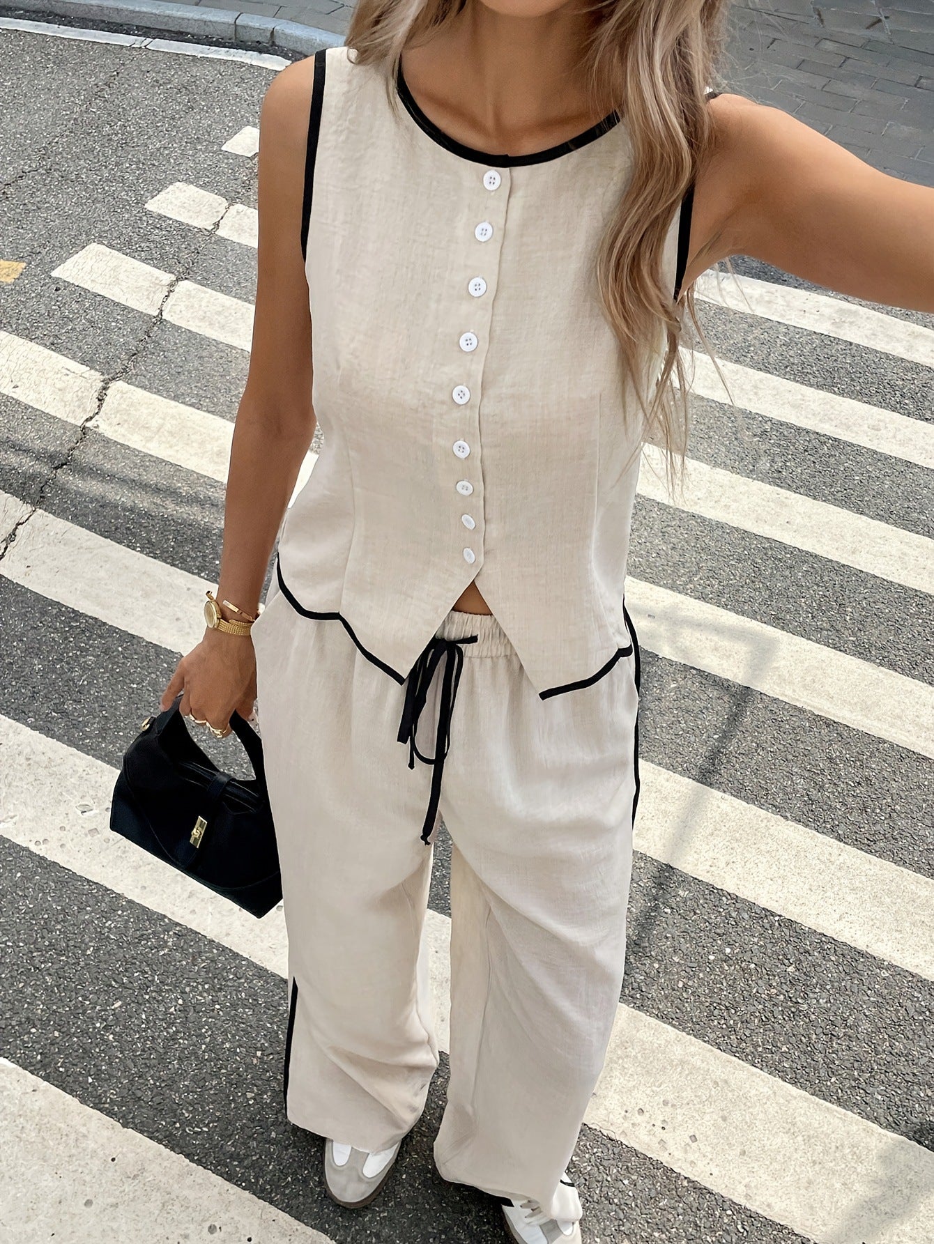 ☀️ 60% OFF TODAY ☀️ Women's Sleeveless Tank & Pants Set - Contrast Binding, Drawstring Waist | Trendy Co-ord, Breathable & No-Fuss Outfits | UK Sizes