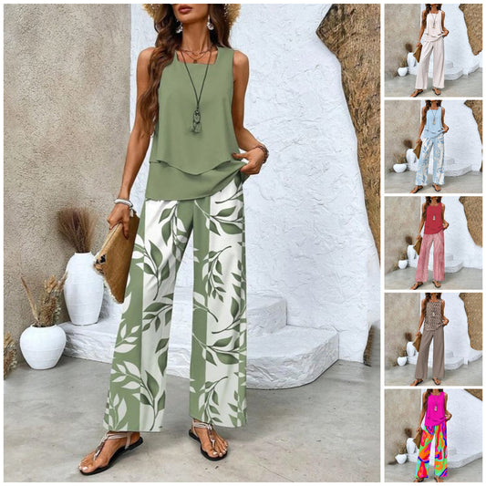 🌺Mother's Day Hot Sale 50% OFF🌺Women’s Trendy Print 2 Piece Outfits Sleeveless Top & Pants✨