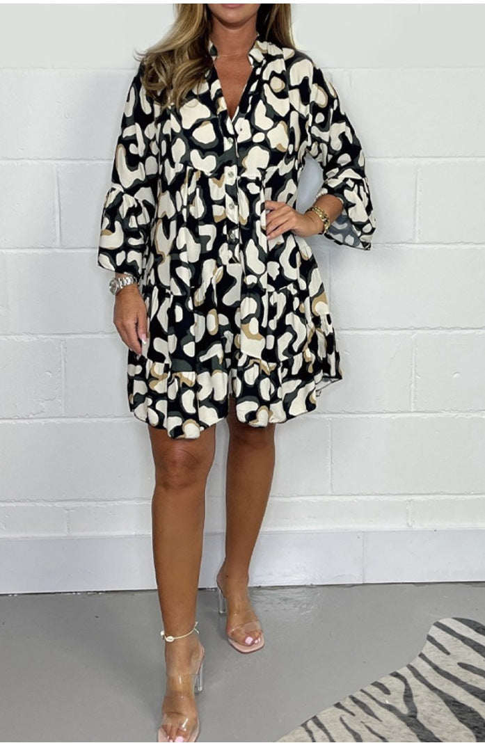 2025 New ⚡⚡ Fashion Printed Casual V-Neck Dresses