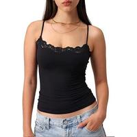 Padded Lace Cami Top Double Lined Sexy Tank Top Spaghetti Strap Club Party Shirt