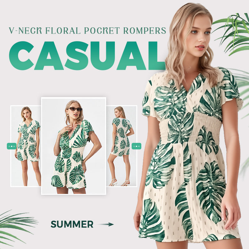 🌸Spring Sale🔥Casual Floral Polka Dot Pocket Rompers
