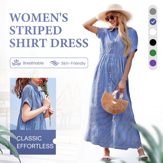 🔥LAST DAY SALE 70% OFF🔥 Striped Lapel Button Down Shirt Dress | With Functional Pockets