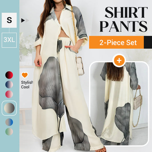 40% OFF Full Button Shirt & Drawstring Pants Set - Cozy Fit
