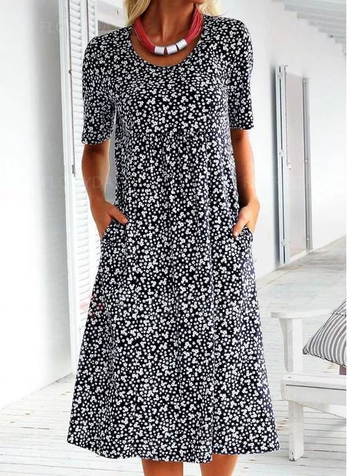 🎁Hot Sale🎁Casual Women Scoop Neck Floral Dress (with pockets)