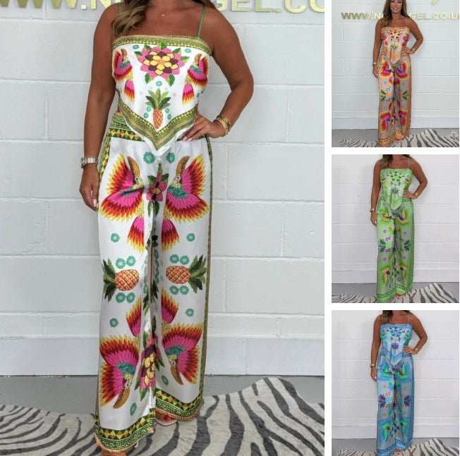 ✨Early Summer New✨Women's Spaghetti Strap Printed Top & Loose Pants 2-Piece Set