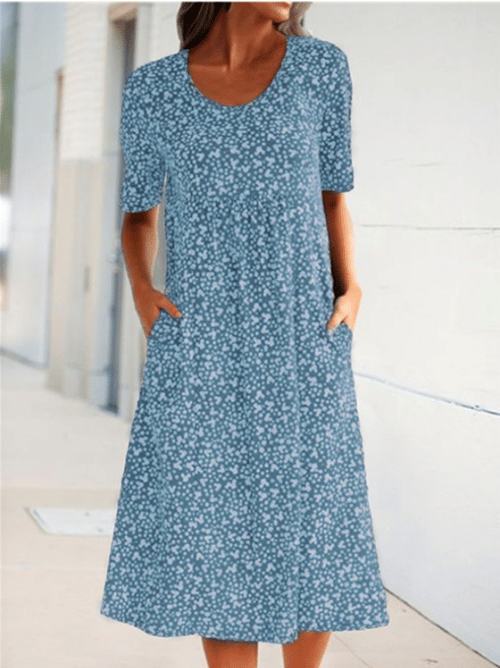 🎁Hot Sale🎁Casual Women Scoop Neck Floral Dress (with pockets)