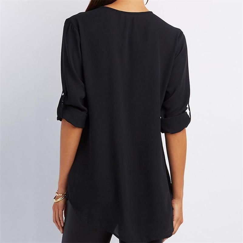 🔥Women's V-Neck Zip Large Size Adjustable Cuff Chiffon Shirt