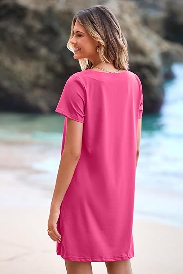 💖LAST DAY SALE 50% OFF💖Women's Casual Square Neck Pocket Short Sleeve Dress with Pockets