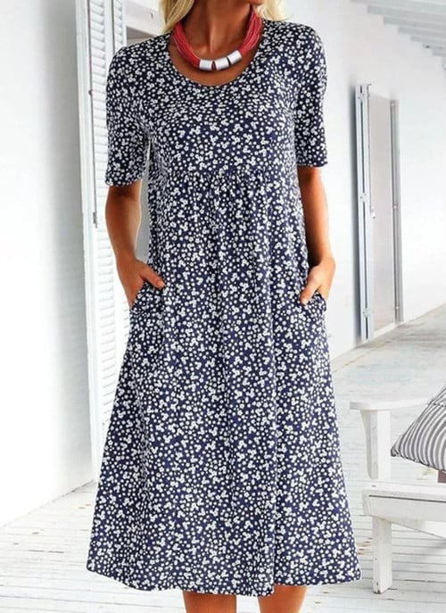 🎁Hot Sale🎁Casual Women Scoop Neck Floral Dress (with pockets)