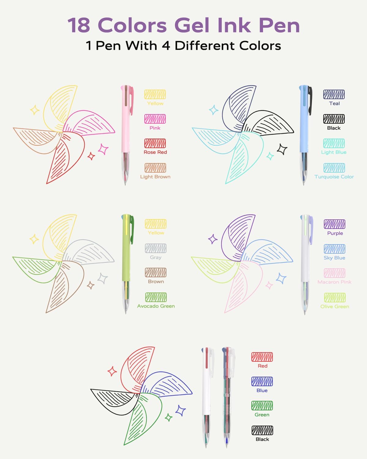 ⏳Last Day 50%OFF-Buy More Save More🎨🖊6 PCS Multi-Color Pen, 0.5mm Color Pen, 4-in-1 Multi-Color Ink Pen