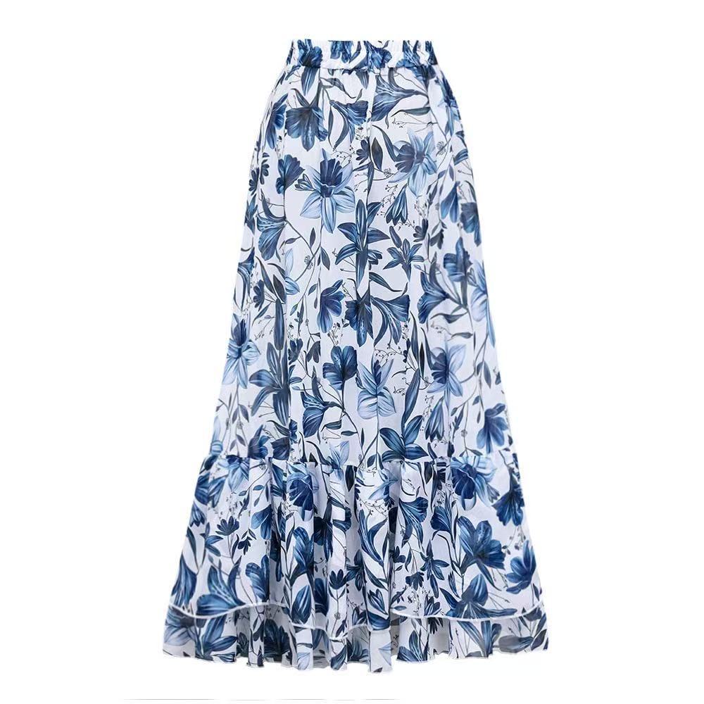 š„ Special Sale 49% OFFš„ V Neck Lace Up Printed One Piece Swimsuit and Skirt