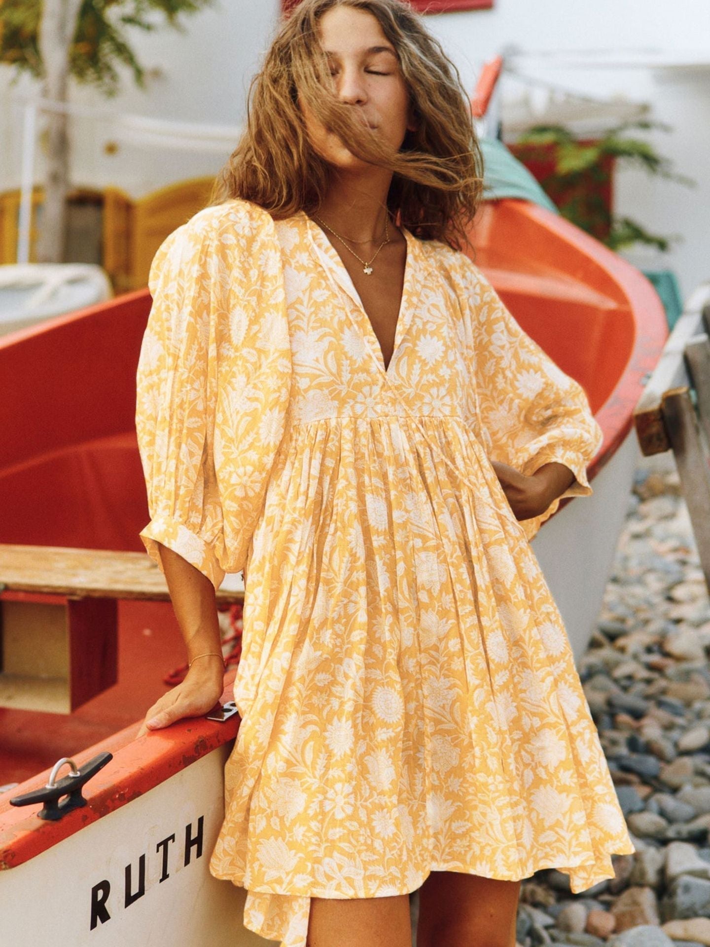 šøV Neck Summer Half Sleeve Floral Tunic Short Dress