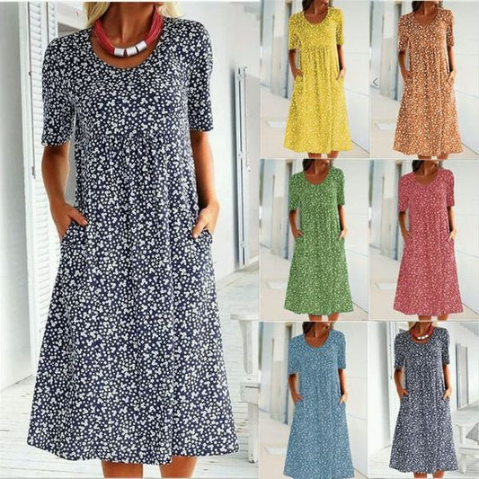 🎁Hot Sale🎁Casual Women Scoop Neck Floral Dress (with pockets)