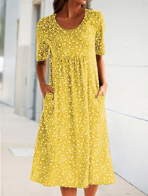 🎁Hot Sale🎁Casual Women Scoop Neck Floral Dress (with pockets)