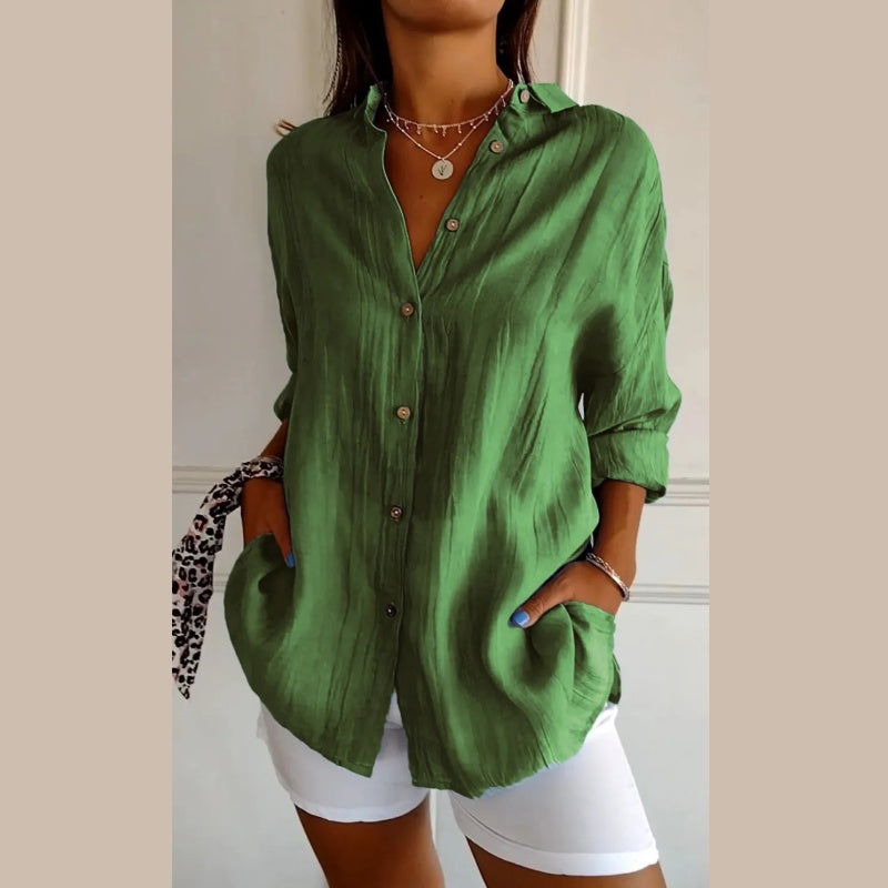 🔥Hot Sale 50% OFF🌷Classic Pleated Textured Single-Breasted Lapel Shirt for Women
