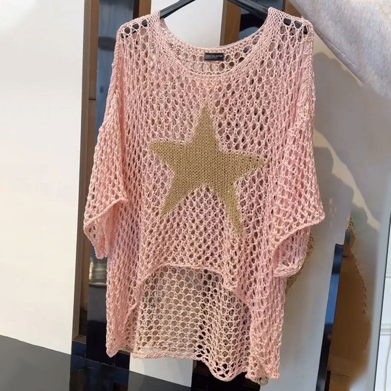 ⏰50% discount⌛🔥Women's Fashion Round Neck Crochet Knit Fishnet Top