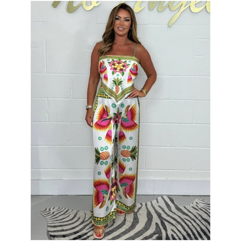✨Early Summer New✨Women's Spaghetti Strap Printed Top & Loose Pants 2-Piece Set