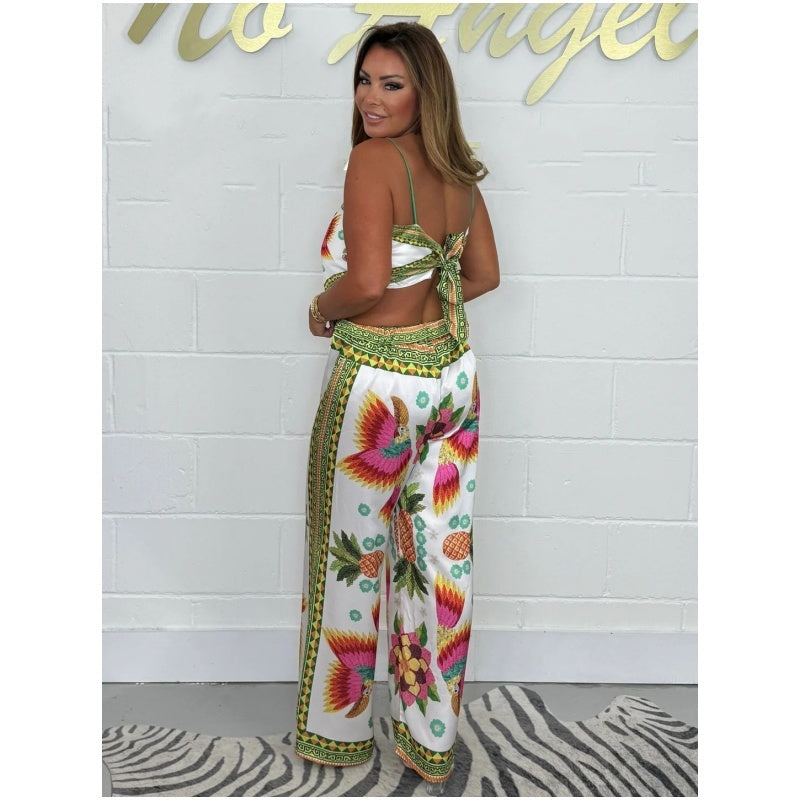 ✨Early Summer New✨Women's Spaghetti Strap Printed Top & Loose Pants 2-Piece Set