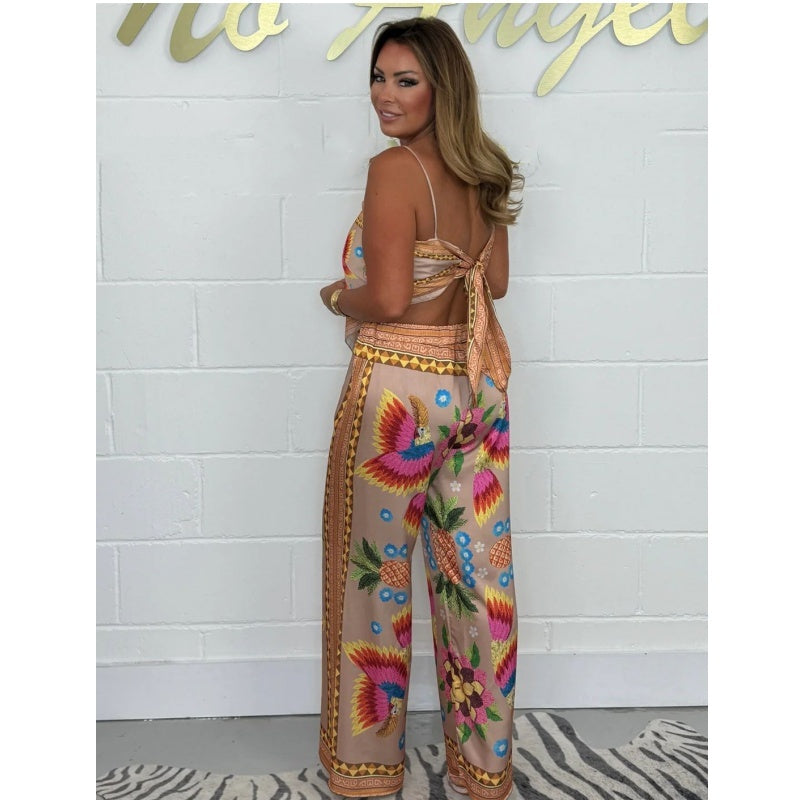 ✨Early Summer New✨Women's Spaghetti Strap Printed Top & Loose Pants 2-Piece Set