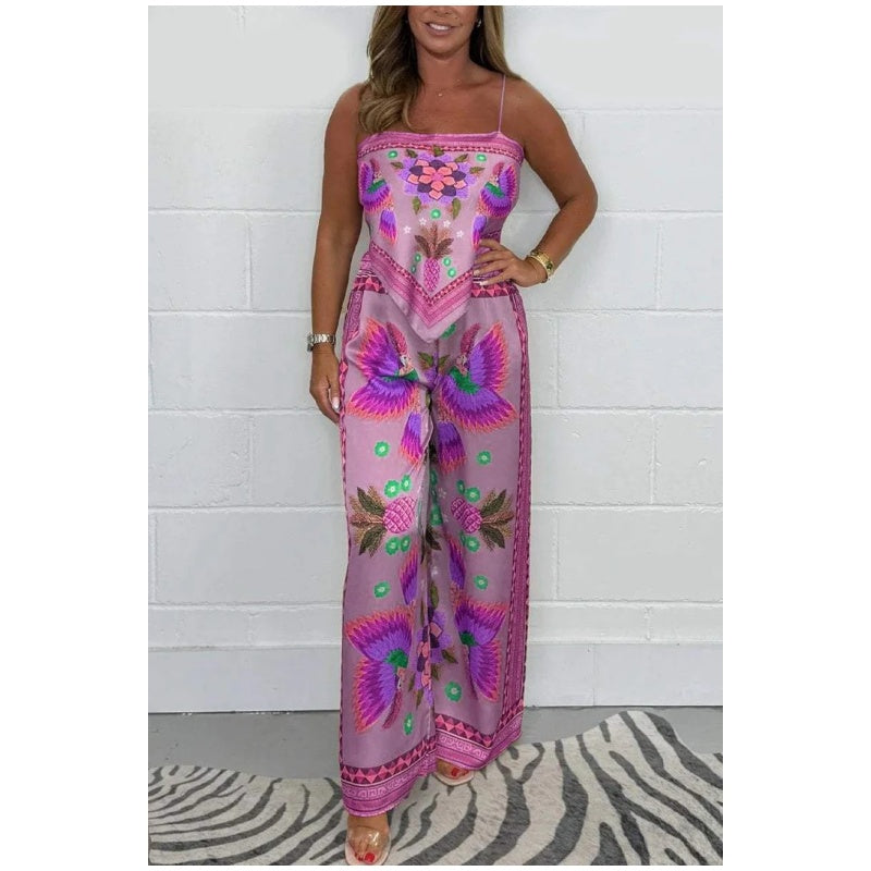 ✨Early Summer New✨Women's Spaghetti Strap Printed Top & Loose Pants 2-Piece Set