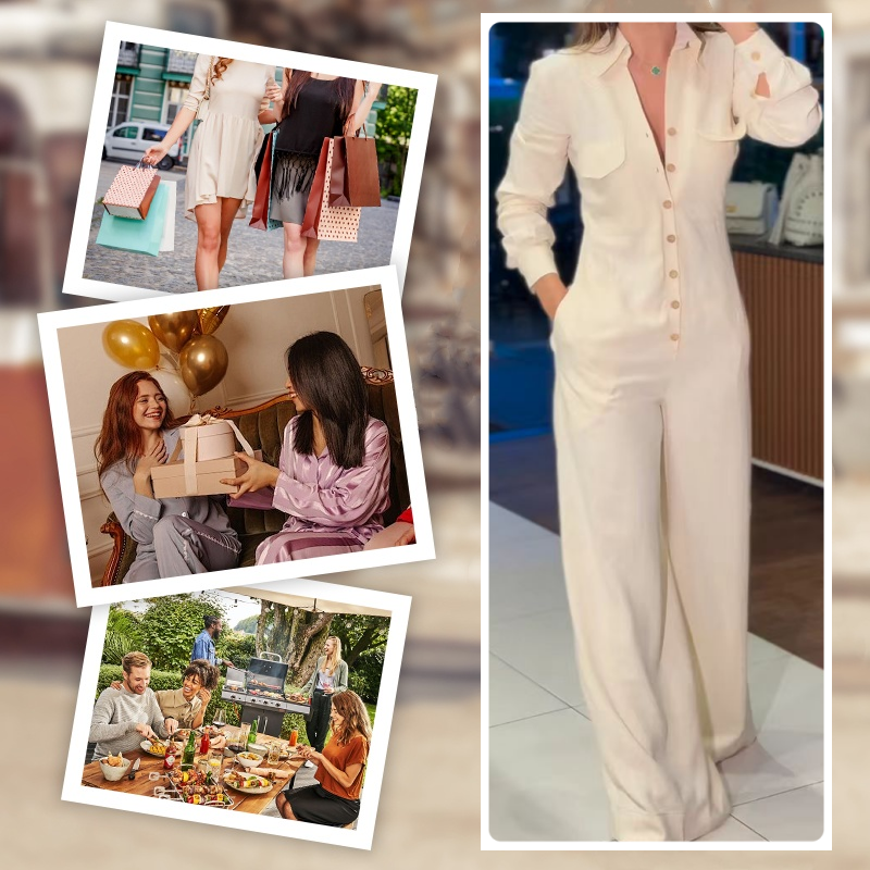 Women's Solid Lapel Button Down Jumpsuits