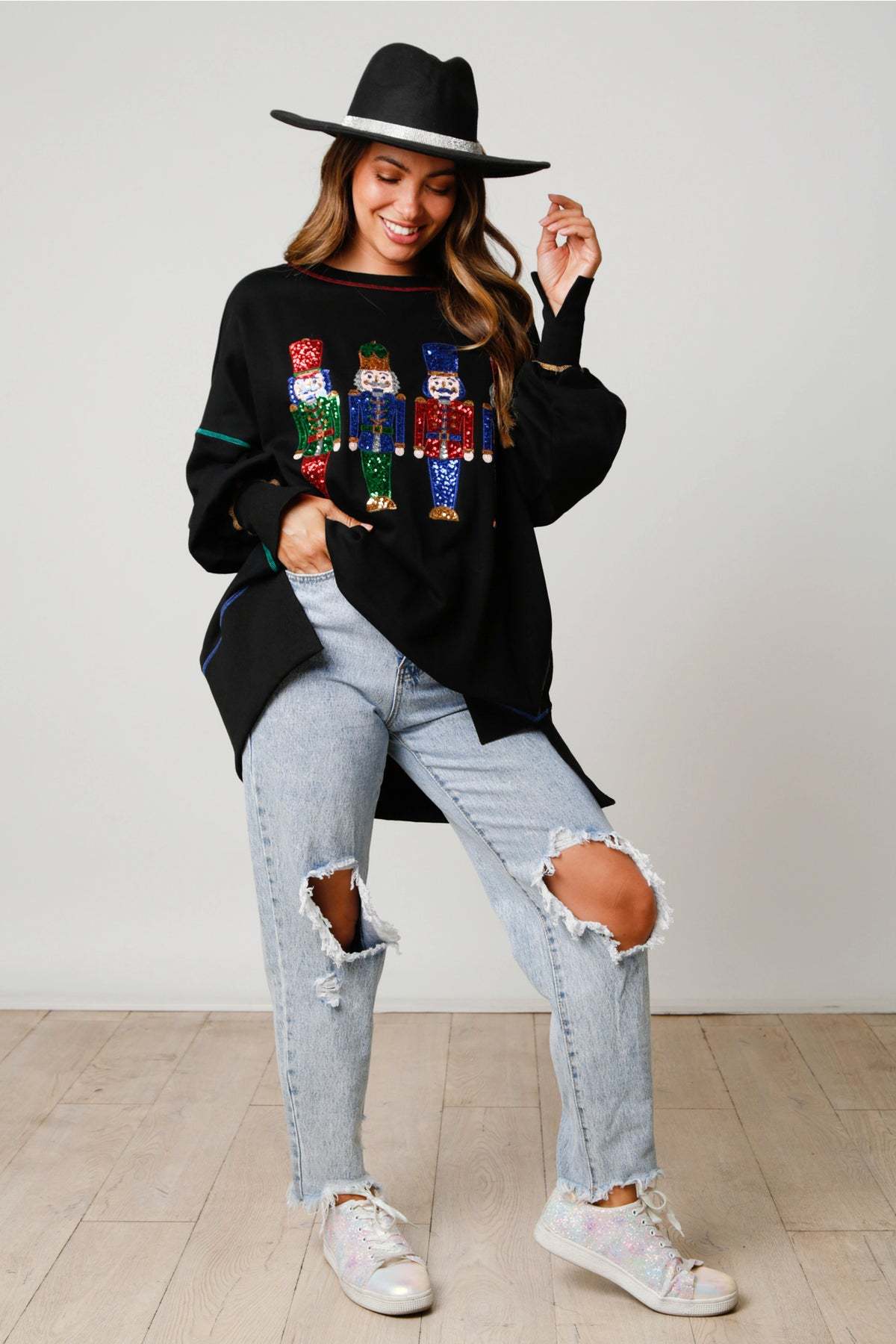 🔥Hot Sales - 49% OFF🔥Christmas sequin print crew neck long sleeve sweatshirt