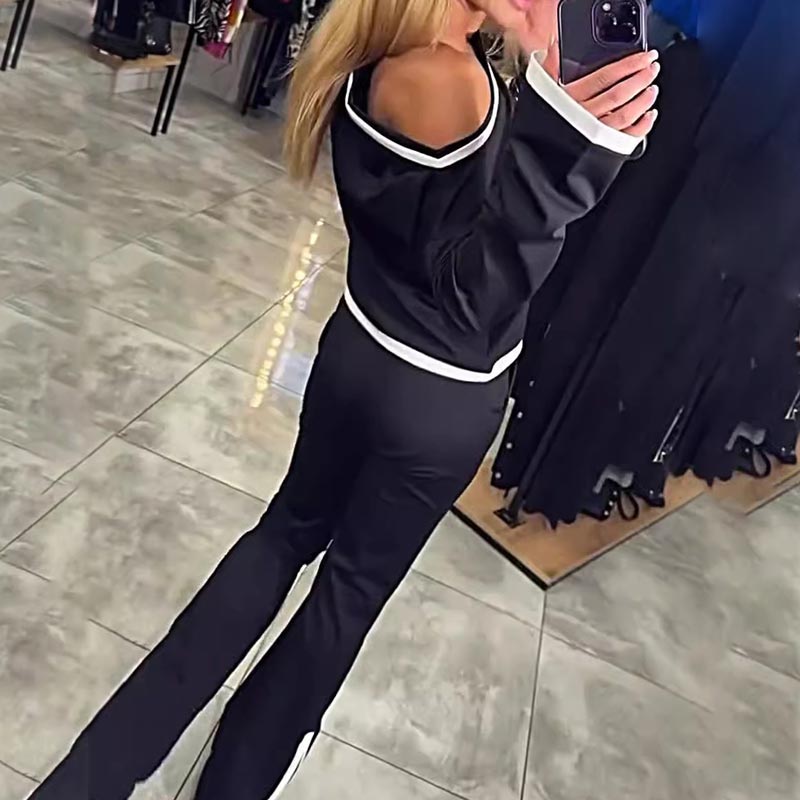 Women’s Casual Chic Long-sleeve Top and Straight Pants Set