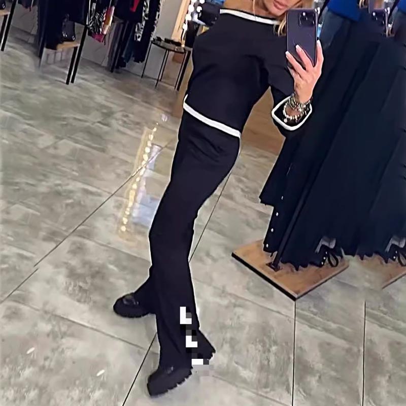 Women’s Casual Chic Long-sleeve Top and Straight Pants Set