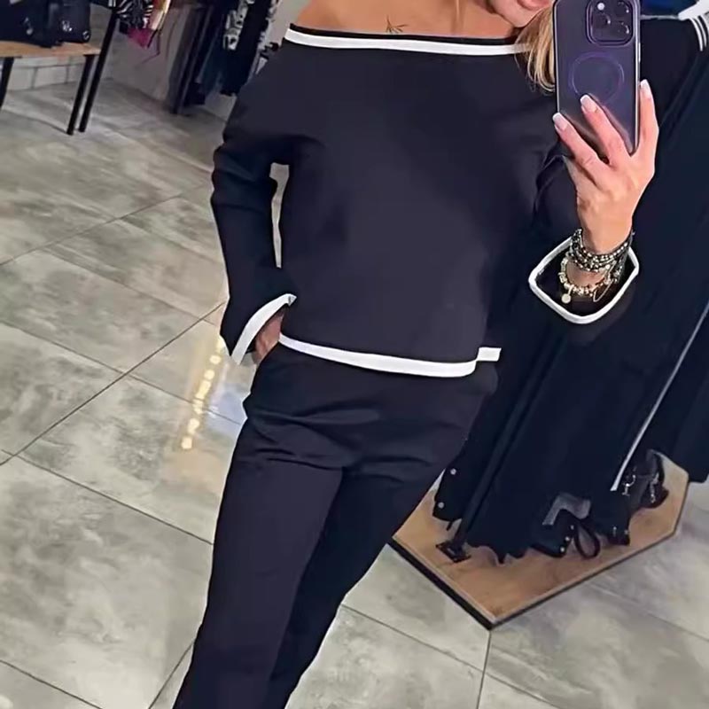 Women’s Casual Chic Long-sleeve Top and Straight Pants Set