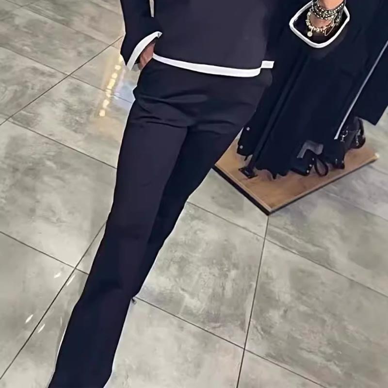 Women’s Casual Chic Long-sleeve Top and Straight Pants Set