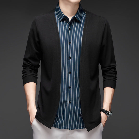 Men's Fake Two-Piece Striped Long-Sleeved Sweater(51% OFF)