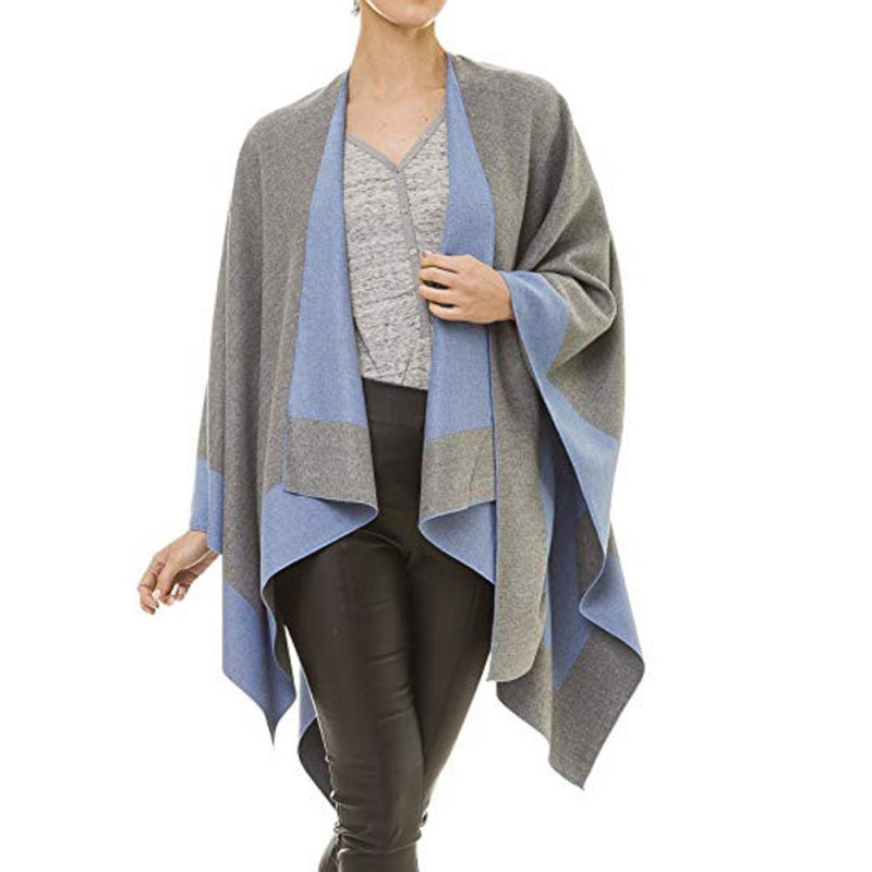Women's Elegant Color Block Poncho Wrap for Fall & Winter