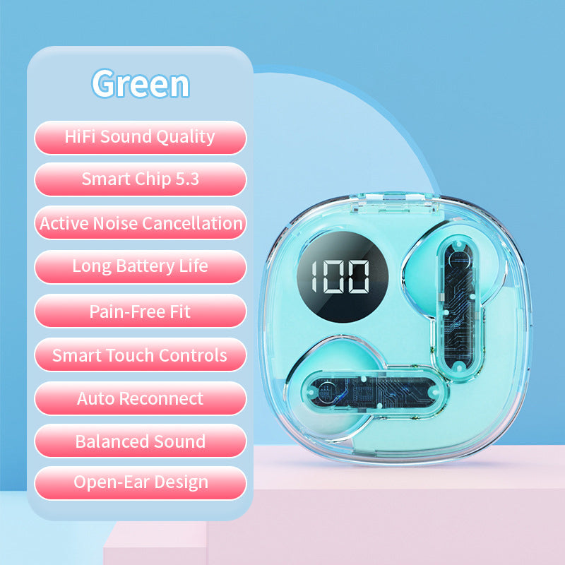 🔥HiFi Noise-Cancelling Bluetooth Earbuds with Transparent Charging Case