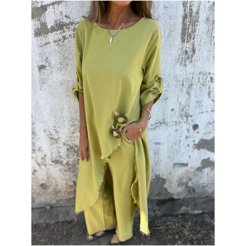 💃2025 Spring-Summer New Dress In Cotton And Linen + Two-piece Trousers