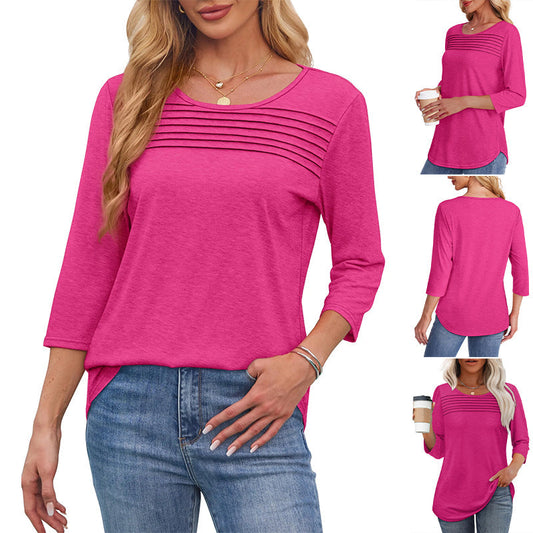 Free shipping on one piece too-Women’s Pleated Detail 3/4 Sleeve Casual T-Shirt