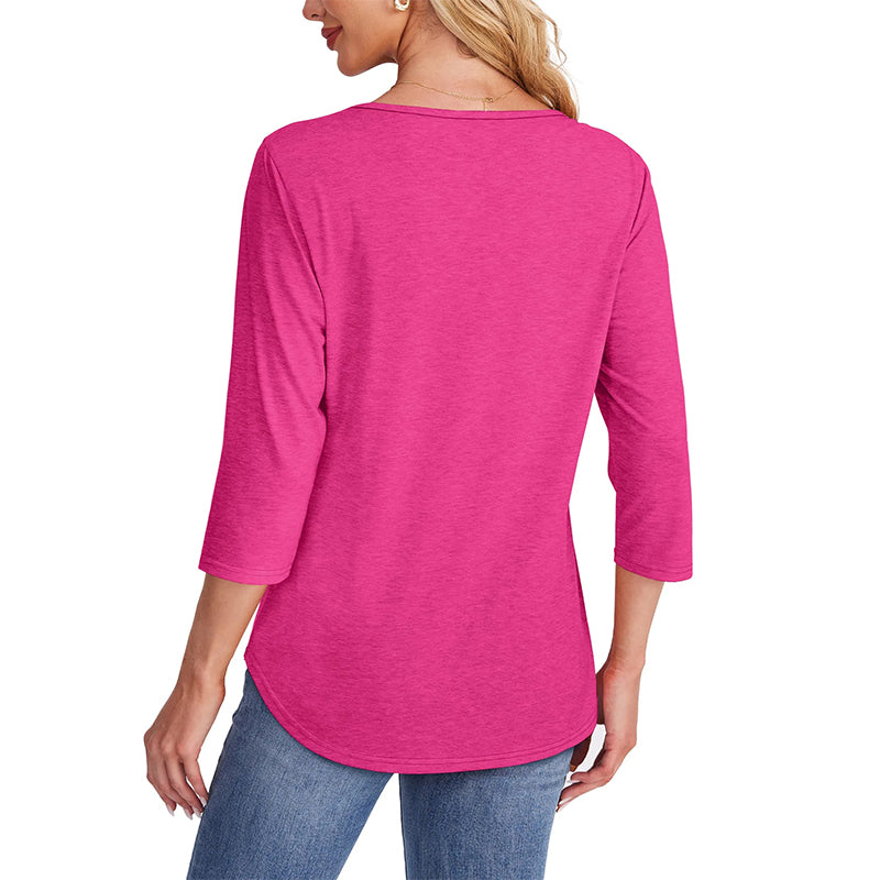 Free shipping on one piece too-Women’s Pleated Detail 3/4 Sleeve Casual T-Shirt
