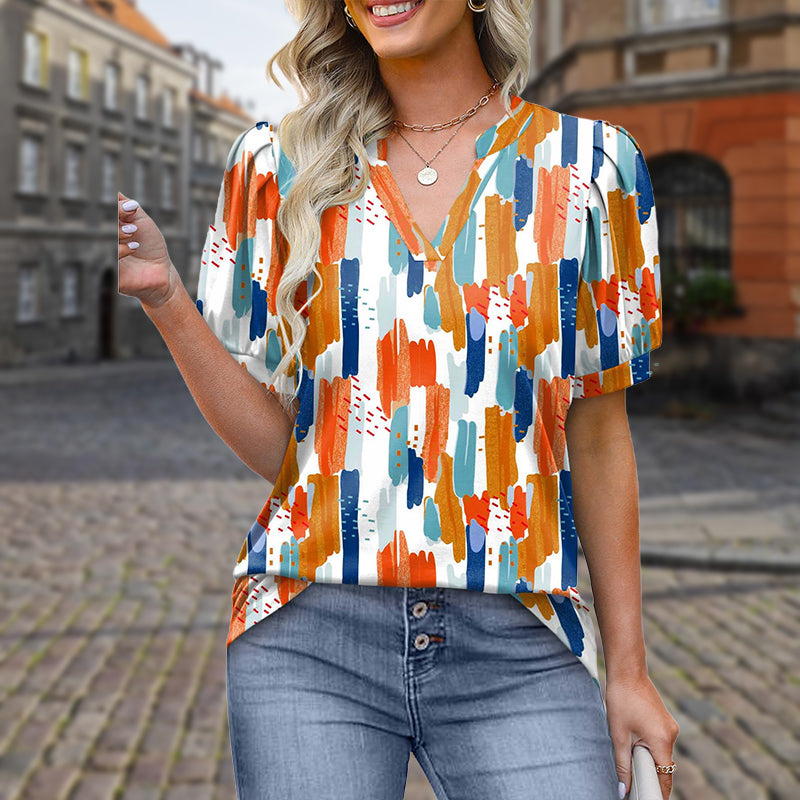 🌸Spring Specials🌸 Women's Printed V-Neck Short Sleeve Top