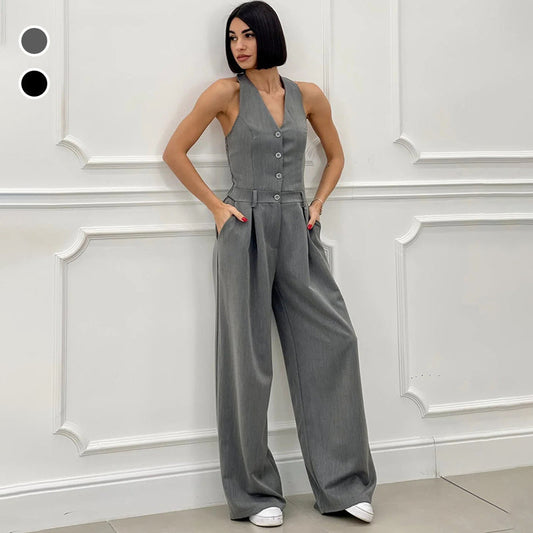 ⏳Limited Time 50% Off💥Women's Sleeveless Button-Front Jumpsuit