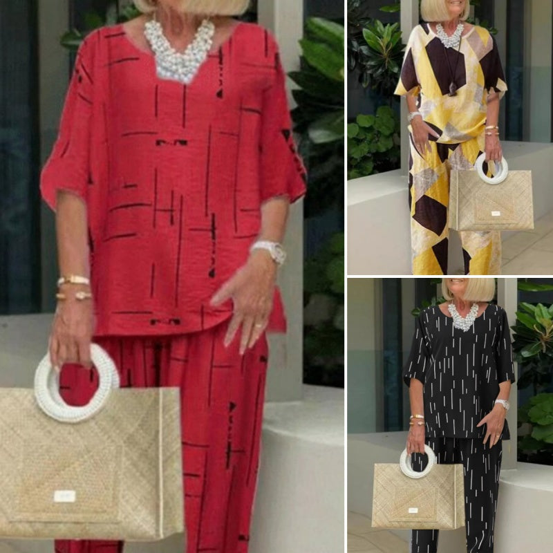 Women's Fashion Loose Half-Sleeve Top & Pants Two-Piece Set