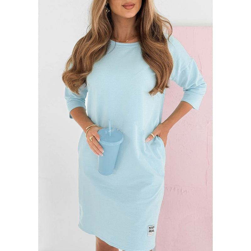 💖Limited Sale 50% OFF💖Round Neck 3/4 Sleeve Dress with Pockets