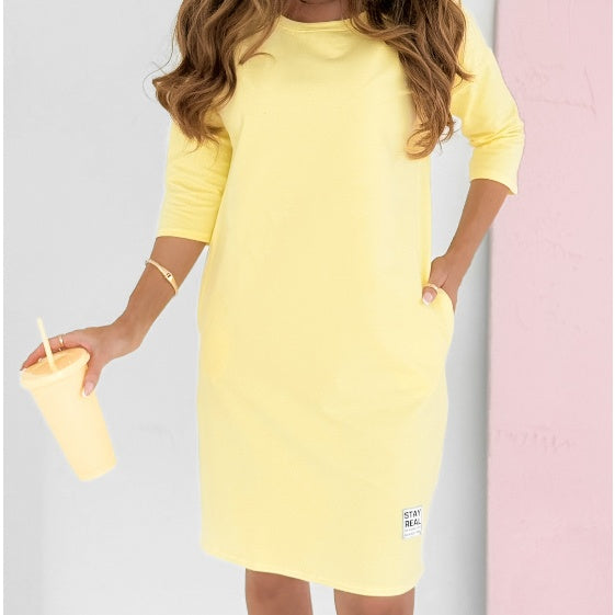 💖Limited Sale 50% OFF💖Round Neck 3/4 Sleeve Dress with Pockets