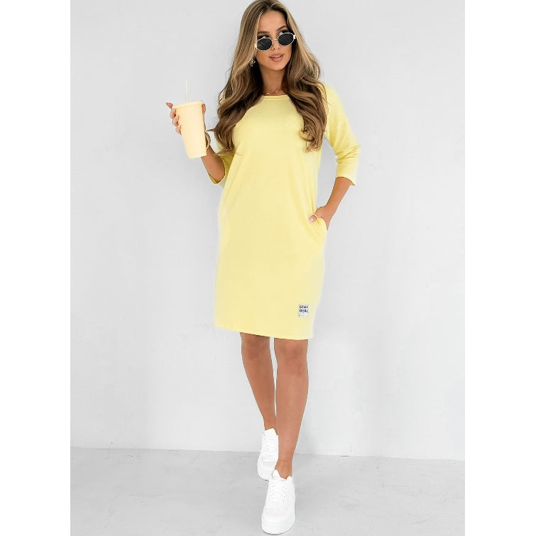 💖Limited Sale 50% OFF💖Round Neck 3/4 Sleeve Dress with Pockets