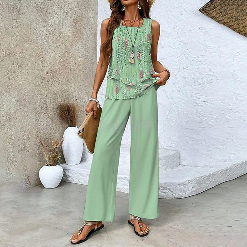 🌺Mother's Day Hot Sale 50% OFF🌺Women’s Trendy Print 2 Piece Outfits Sleeveless Top & Pants✨