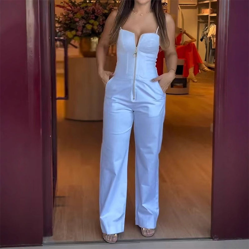 💕Spring New💕Women's Slim Sexy Strapless Zipper Pocket Jumpsuit