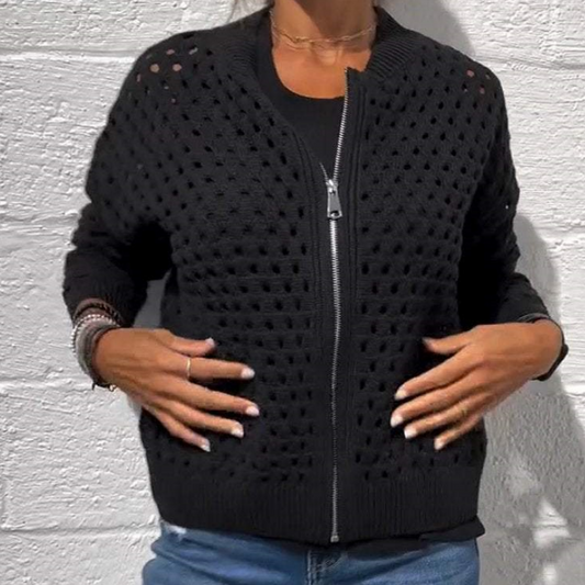 🍃LAST DAY SALE 50% OFF🍃Women's Casual Zipper Knit Jacket with Hollow Design