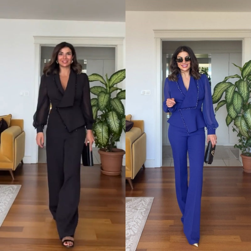 🌸Spring Specials🌸 Elegant Black Beaded Wide-Leg Jumpsuit