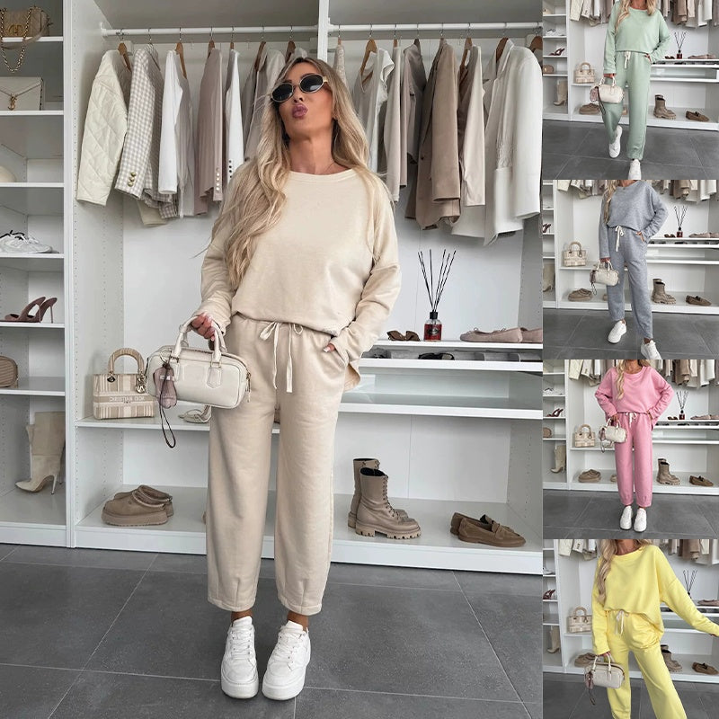 🌸Spring Specials🌸Solid Color Round Neck Top & Loose Pants 2-PCS Set