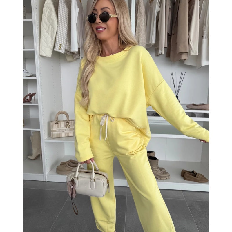 🌸Spring Specials🌸Solid Color Round Neck Top & Loose Pants 2-PCS Set