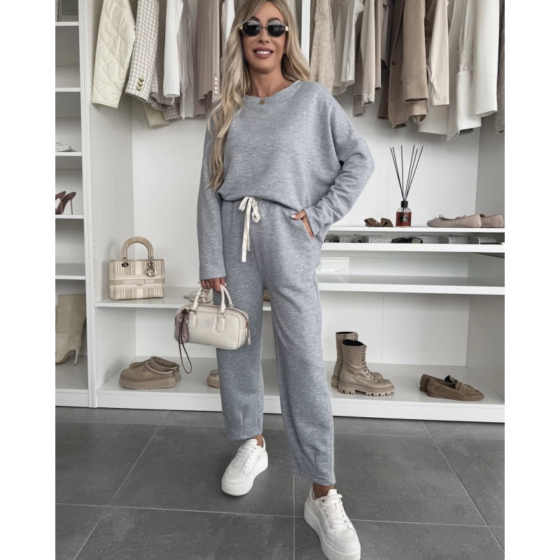 🌸Spring Specials🌸Solid Color Round Neck Top & Loose Pants 2-PCS Set