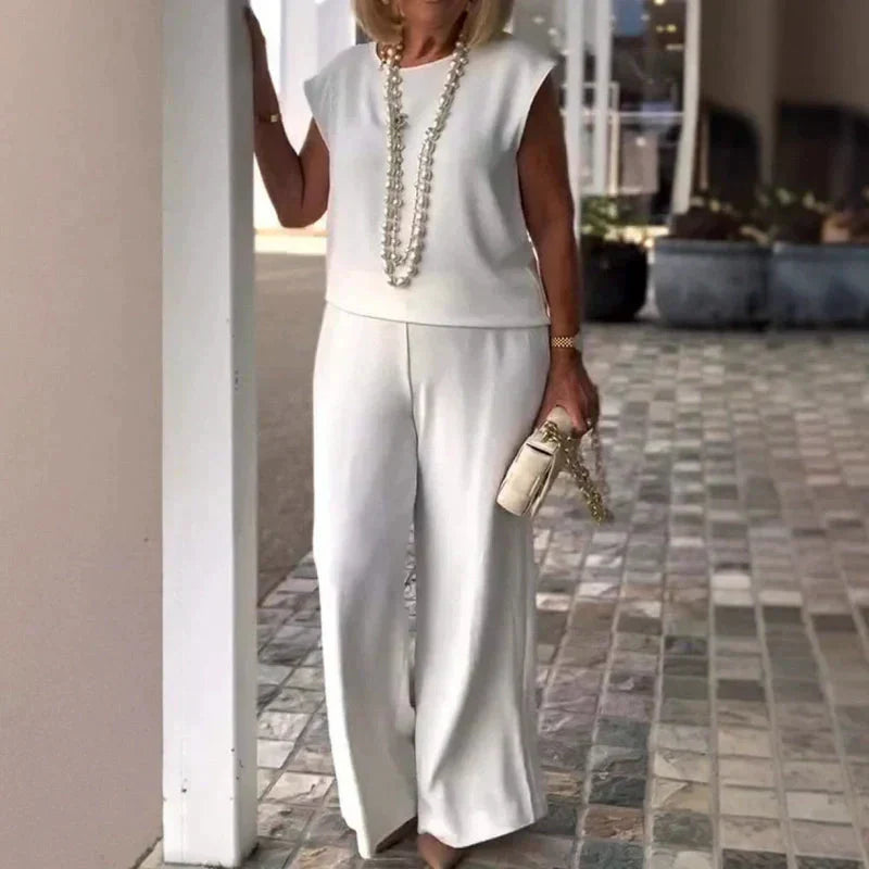 Women's Crew Neck Sleeveless Top and Pants Set